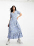 Фото #4 товара Only puff sleeve v neck maxi dress in blue floral