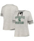 Фото #1 товара Women's Heather Gray Distressed Michigan State Spartans Plus Size Striped Lace-Up T-shirt