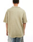 COLLUSION waffle textured polo with graphic front t-shirt in khaki