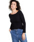 Women's Long-Sleeve Boatneck Ribbed Top, Created for Macy's Черный, M - фото #1