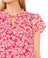 Women's Floral Clip-Dot Tie-Neck Flutter-Sleeve Top