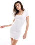 ASOS DESIGN ribbed scoop neck mini dress with cap sleeve in white