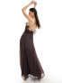 ASOS DESIGN lace up ruffle cami maxi dress with godet in chocolate