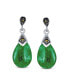 Bali Marcasite Accent Pear Shaped Gemstone Chandelier Dangle Teardrop Genuine Green Jade Drop Earrings For Women Two Tone Oxidized Sterling Silver