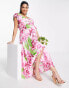 Liquorish Maternity plunge front maxi dress in green and pink floral