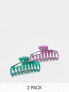 DesignB London iridescent 2 pack of hair claws in purple and green