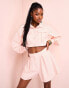 Фото #1 товара ASOS LUXE co-ord cropped blouson sleeve shirt in pink & white houndstooth