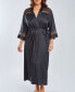 Фото #1 товара Plus Size Silky Stretch Satin Long Robe with Lace Trims