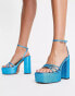 ASOS DESIGN – Nate – Glitzernde Absatz-Sandalen in Blau mit Plateausohle