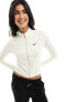 Nike mini swoosh ribbed zip through jacket in sail white