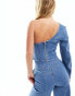 Фото #6 товара & Other Stories one shoulder asymmetric denim corset shirt in mid wash blue