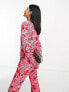 ASOS DESIGN poppy printed oversized double breasted suit blazer with linen in pink 32 - фото #5