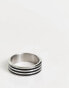 ASOS DESIGN waterproof stainless steel band ring in black and silver tone