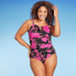 Фото #2 товара Women's High Neck Keyhole One Piece Swimsuit - Aqua Green Pink Floral Print M