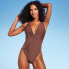 Фото #1 товара Women's Twist-Front Plunge One Piece Swimsuit - Shade & Shore Brown M
