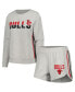 ფოტო #1 პროდუქტის Women's Gray Chicago Bulls Cedar Long Sleeve T-shirt and Shorts Sleep Set