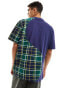 Karl Kani oversized t-shirt in blue with tartan check wavy blocking