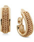 Gold-Tone Inlay Chain Small Hoop Clip On Earrings, 0.9"