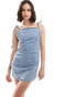 Фото #3 товара Pull&Bear strappy denim mini dress in medium blue