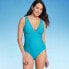 Фото #1 товара Women's Medium Coverage Wide Shoulder V-Neck One Piece Swimsuit - Kona Sol Blue