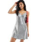 Фото #2 товара Miss Selfridge metallic swing mini slip dress in silver