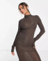 Фото #1 товара NA-KD X Georgina Lennon co-ord sheer knitted high neck top in brown