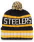 ფოტო #2 პროდუქტის Men's Black Pittsburgh Steelers Bering Cuffed Knit Hat with Pom