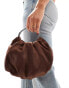 Mango satin bag with silver handle in brown