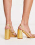 Фото #4 товара RAID Wide Fit Libra block heeled sandals in gold lizard