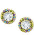 ფოტო #3 პროდუქტის Cubic Zirconia Multicolor Halo Stud Earrings, Created for Macy's