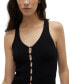 Women's Ribbed Sleeveless Button-Down V-Neck Top