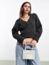 Фото #1 товара Monki v neck knitted sweater in dark grey melange