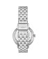Women's Quartz Silver Alloy Case, Silver SS Link Bracelet Watch Moonphase Crystal Studded Bezel White Mother-of-Pearl Dial