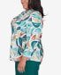 ფოტო #4 პროდუქტის Plus Size Emerald Isle Abstract Leaf Top Bell Sleeve Button Front Top