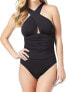 Фото #1 товара Michael Michael Kors 283916 High Neck Shirred One-Piece Swimsuit, Size 10