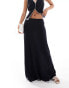 ASOS DESIGN linen blend contrast maxi skirt in black co ord Черный, S - EU 36-38 - фото #3