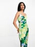 Фото #1 товара Never Fully Dressed satin midaxi dress in green marble print