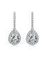 Фото #3 товара Sterling Silver with Rhodium Plated Clear Pear and Round Cubic Zirconia Halo Linear Drop Earrings