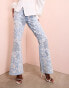 ASOS LUXE white jewel embellished flared jeans in mid wash blue