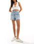 Pieces frayed bottom denim shorts in light blue Синий, L - EU 40 - фото #2