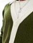 ASOS DESIGN knitted oversized boxy cardigan with collar in green