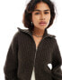 Фото #4 товара Weekday Bea wool blend zip through cardigan with oversized collar in dark brown melange