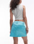 Фото #2 товара Topshop low rise mini skirt in turquoise with burgundy stitching