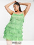 Фото #1 товара River Island Plus fringe mini dress in green