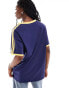 Lioness v neck sports jersey top in navy with yellow contrast trims