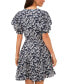 Women's Paisley V-Neck Tiered Bubble Puff Sleeve Mini Dress