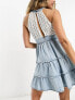 Фото #4 товара Miss Selfridge crochet tiered denim mini dress in mid wash