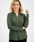 Фото #1 товара Petite Button-Front Long-Sleeve Knit Shirt, Created for Macy's
