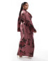 Фото #4 товара ASOS DESIGN Curve satin wrap maxi dress with drape bodice and kimono sleeve in pink floral