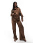 Фото #2 товара In The Style satin wide leg trouser co-ord in chocolate